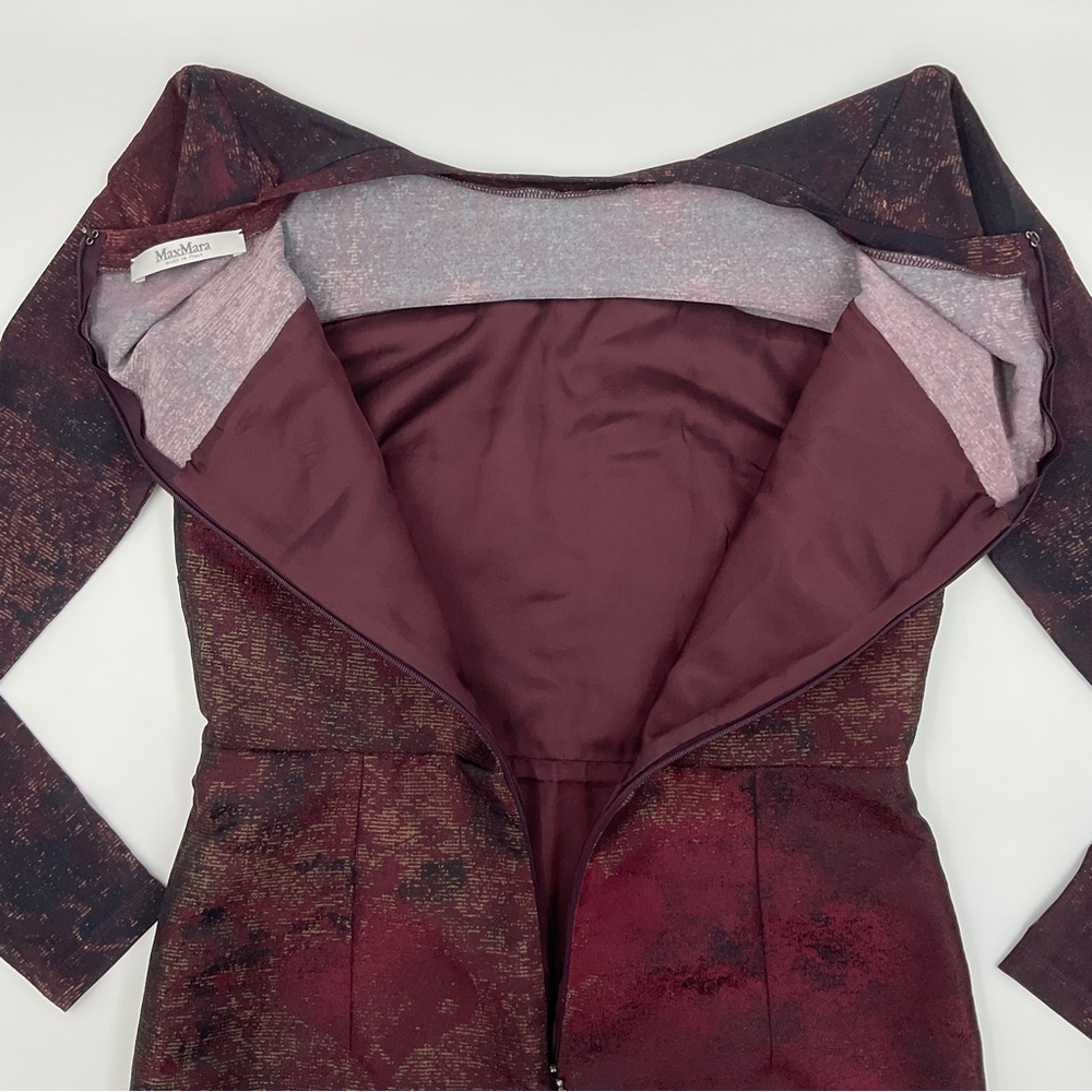 Max Mara Varna NWOT Jacquard Print Bordeaux Sheath Dress As Seen On TV 36 / US 2 - Picture 13 of 16